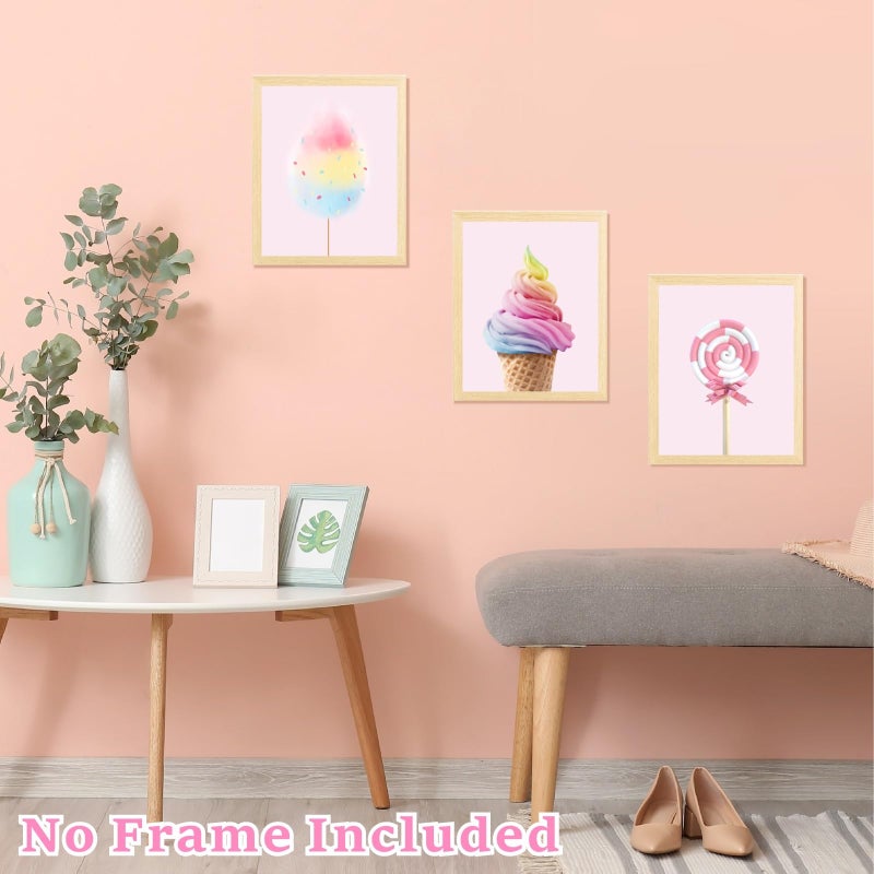 Barri Design Candy Poster Rainbow Ice Cream Cotton Candy Wall Art Decor Girls Bedroom Wall Decor Modern Art Pink Poster Kids Room Decor Unframed Pink Wall Art Prints Nursery Decoration - Image 4